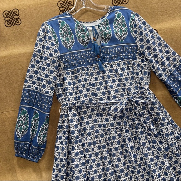 Emerson Fry India Collection Blue&White Paisley Cotton Boho Peasant Midi Dress - Picture 4 of 16